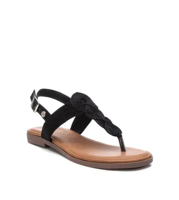 Women's Braided Strap Thong Flat Sandals By Xti, Black