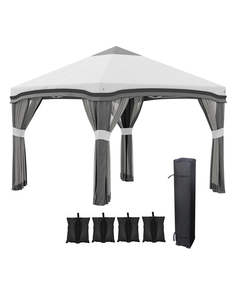 Outsunny 10' x 10' Pop Up Canopy Foldable Party Tent with Nettings, Gray