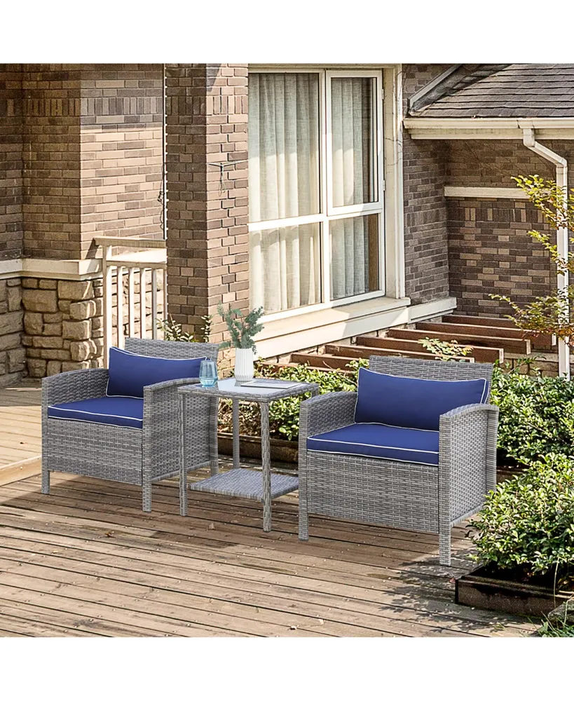 Outsunny Patio Porch Furniture Set 3 Piece Pe Rattan Wicker Chairs with 2