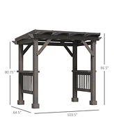 Outsunny 103.5" x 64.5" Bbq Grill Gazebo with 2 Side Shelves, Outdoor Hardtop Barbecue Barrier with Slanted Steel roof, Solid Wood Frame