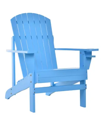 Outsunny Wooden Adirondack Chair, Outdoor Patio Lawn Chair with Cup Holder, Lawn Furniture, Classic Lounge for Deck, Backyard, Fire Pit, Blue