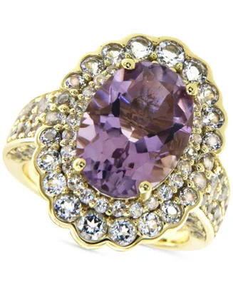 Pink Amethyst (5 ct. t.w.) & White Topaz (3-5/8 ct. t.w.) Halo Ring in Gold-Plated Sterling Silver