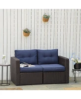 Outsunny 2-Piece Outdoor Pe Rat Patio Corner Sofa Loveseat