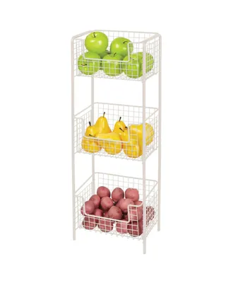 mDesign Vertical Standing Kitchen Pantry Food Shelving with 3 Baskets