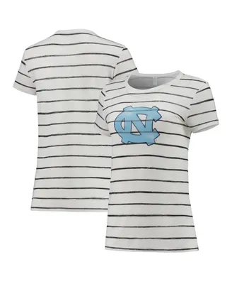 Women's Alternative Apparel White North Carolina Tar Heels Ideal Stripe Tri-Blend T-shirt