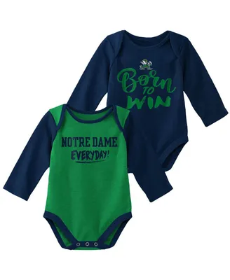 Newborn and Infant Boys Girls Green, Navy Notre Dame Fighting Irish Little Player Long Sleeve 2-Pack Bodysuit Set