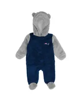 Newborn and Infant Boys Girls Navy, Gray New England Patriots Game Nap Teddy Fleece Bunting Full-Zip Sleeper