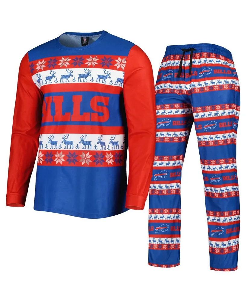 Buffalo Bills Youth Logo Allover Print Long Sleeve T-Shirt & Pants Holiday Pajamas  Sleep Set - Royal