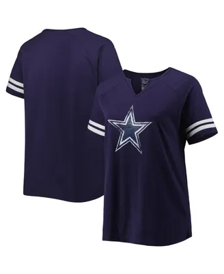 Women's Fanatics Navy Dallas Cowboys Plus Size Logo Striped Raglan Notch Neck T-shirt
