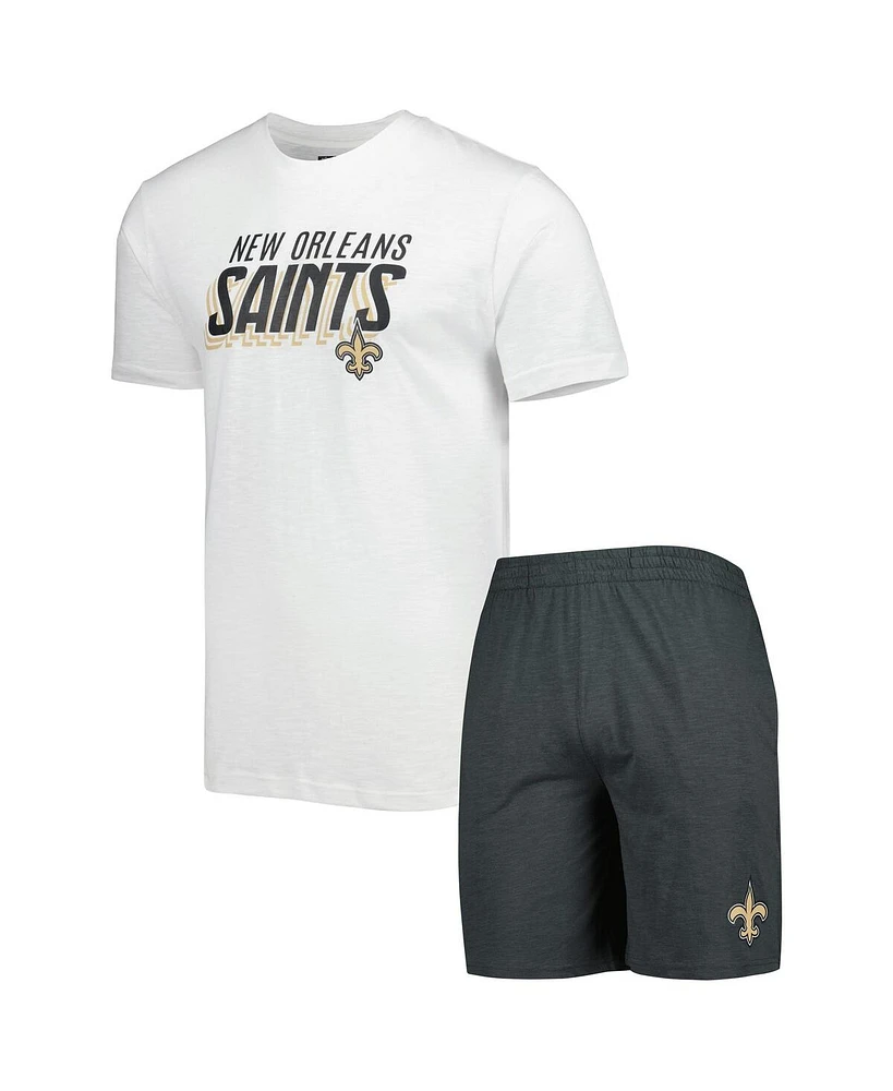 Men's Concepts Sport Charcoal, White New Orleans Saints Downfield T-shirt and Shorts Sleep Set