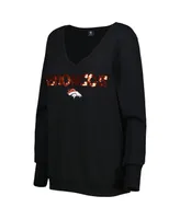 Women's Cuce Black Denver Broncos Sequin Logo V-Neck Pullover Sweatshirt