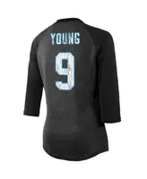 Women's Majestic Threads Bryce Young Black Carolina Panthers 3/4 Sleeve Raglan Tri-Blend Player Name and Number T-shirt