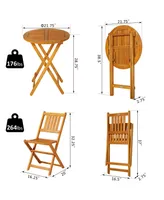 Outsunny 3 Piece Folding Acacia Wood Patio Bistro Set Table and Chairs