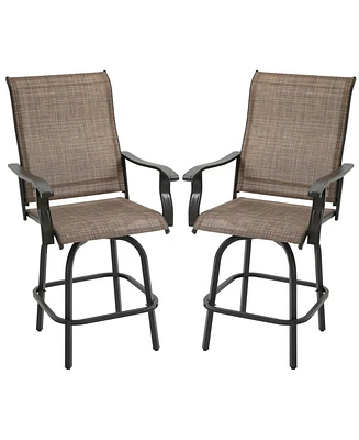 Outsunny Set of 2 Outdoor Swivel Bar Stools for Backyard Balcony Poolside