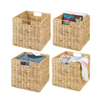 mDesign Woven Hyacinth Home Storage Basket for Cube Furniture, 4 Pack