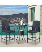 Outsunny Rattan Wicker Bar Set for 3 Pcs with Ice Buckets, Patio Furniture with 1 Bar Table and 2 Bar Stools for Poolside, Backyard, Porches