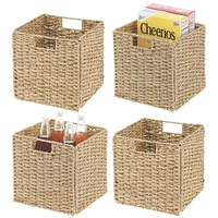 mDesign Sea grass Kitchen Storage Basket with Handles - 4 Pack