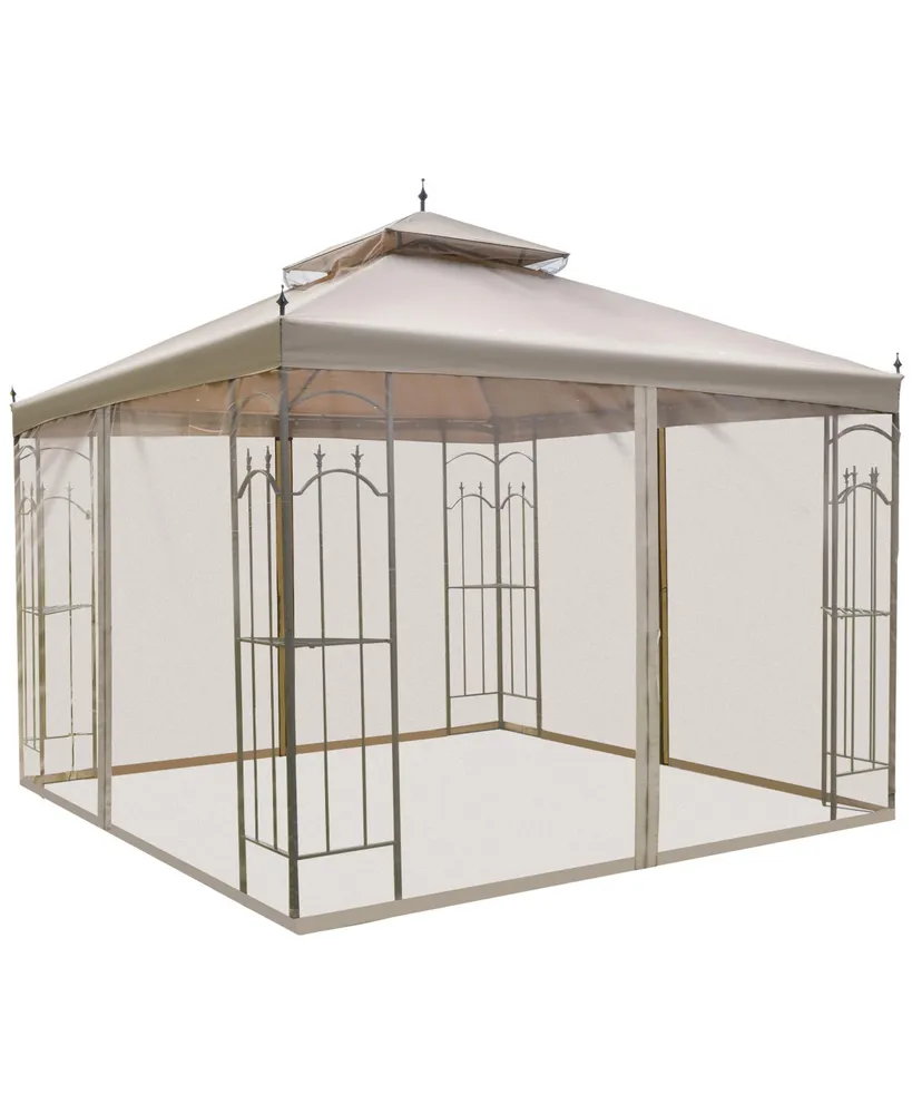 Outsunny Decorative Outdoor Gazebo with Corner Shelves, Brown