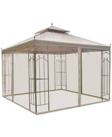 Outsunny 10' x 10' Steel Outdoor Patio Gazebo Canopy with Removable Mesh Curtains, Display Shelves, & Steel Frame