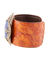 Barse Out West Genuine Blue Lapis Round Stone Leather Cuff Bracelet