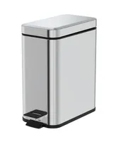 Mega Casa 1.3 Gallon Slim Trash Can, Stainless Steel Step on Bathroom and Office Garbage Can, Brilliant Silver