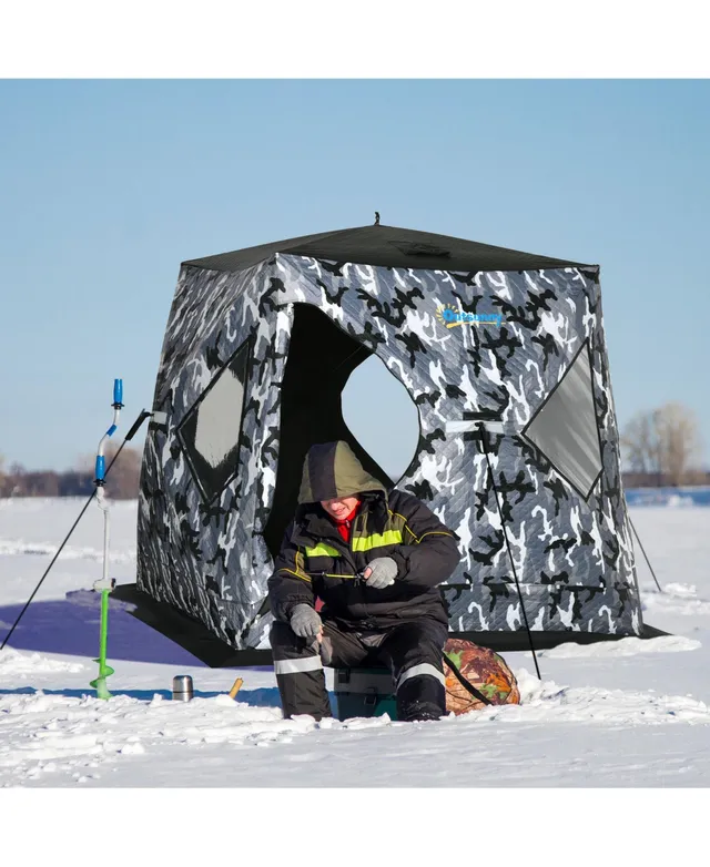 Outsunny 4 Person Insulated Ice Fishing Shelter 360-Degree View, Pop-Up  Portable Ice Fishing Tent with Carry Bag, Two Doors and Anchors for  Low-Temp