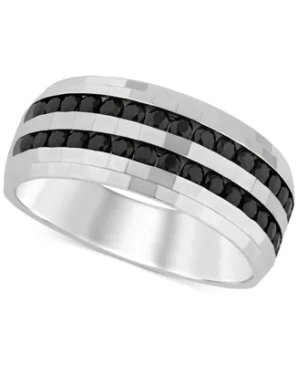 Men's Black Diamond Double Row Band (1 ct. t.w.) in 10k White Gold