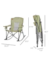 Outsunny Outdoor Rocking Chair Folding Camping Chair Portable Rocker with Armrests, Side Cup Holders, & Carry Bag, Green