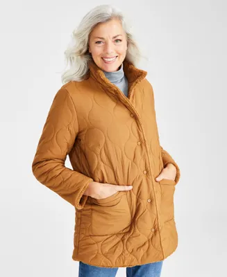 Style & Co Petite Reversible Quilted Sherpa Jacket, Created for Macy's