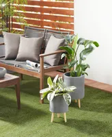 Ceramic Indoor Outdoor Planter with Wood Legs Set of 2