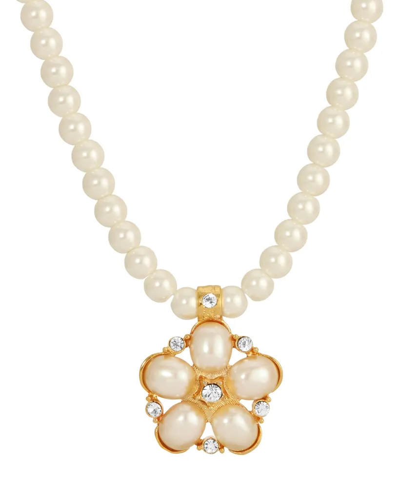 Cute Pink Pearl Necklace with Flower-Like Crystal Pendant - Pure Pearls