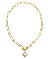 Adornia 19" Paper Clip Chain Toggle 14K Gold Plated Flower White Imitation Mother of Pearl Necklace