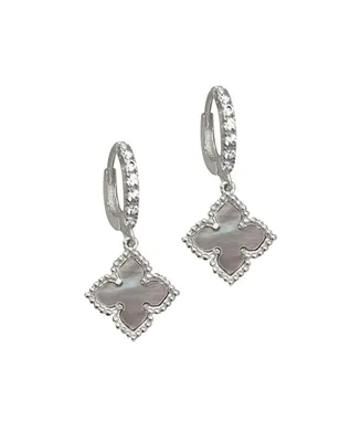 Adornia Silver Plated Floral Dangle Hoop White Imitation Mother of Pearl Earrings