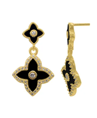 Adornia 14K Gold Plated Black Clover Drop Earrings