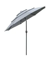 Outsunny 9' 3-Tier Patio Umbrella, Outdoor Market Umbrella with Crank and Push Button Tilt for Deck, Backyard and Lawn, Dark Grey