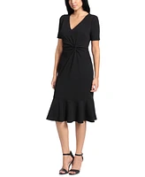 London Times Women's Twisted Flounce-Hem Midi Dress