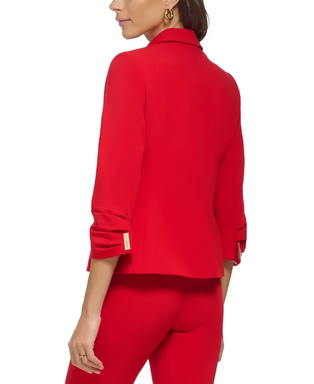 Dkny Petite Ruched-Sleeve Logo-Clasp Blazer, Created for Macy's