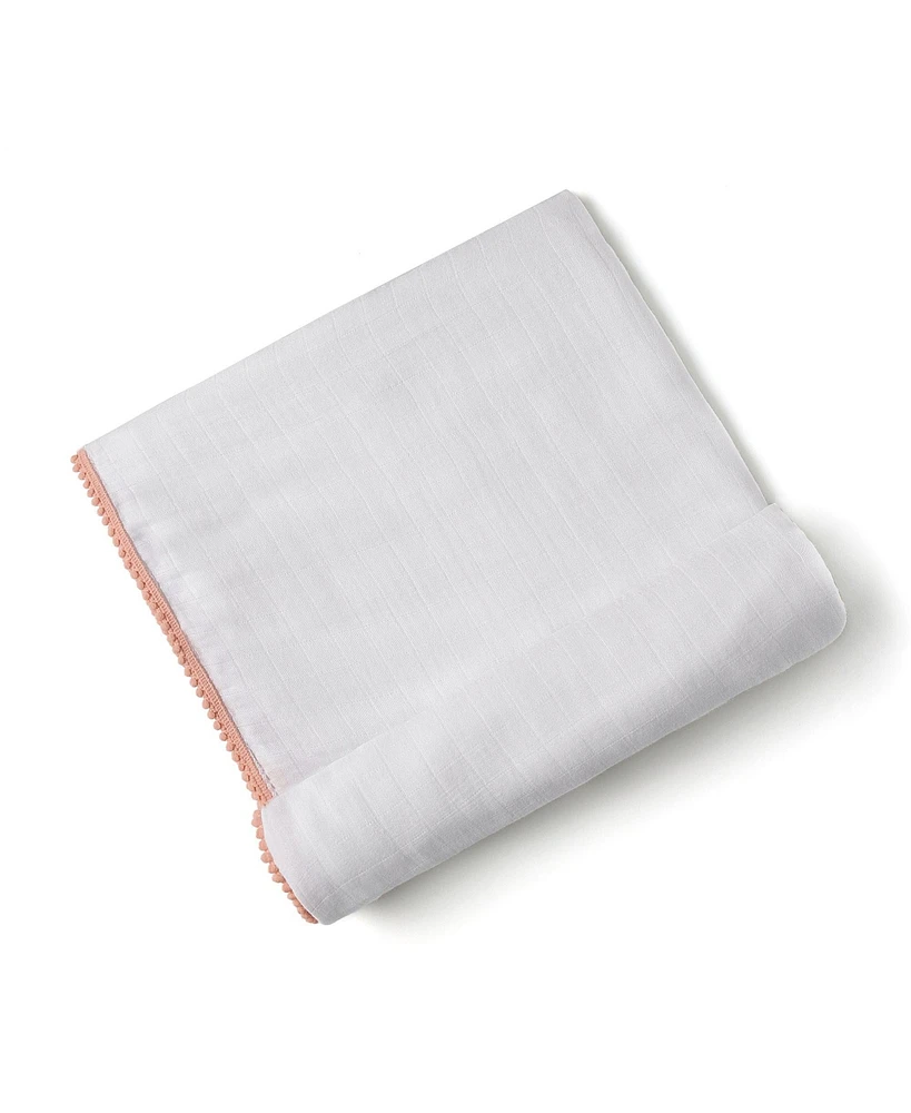 Malabar Baby Silky Soft Luxe Pom Pom Swaddle, Peach