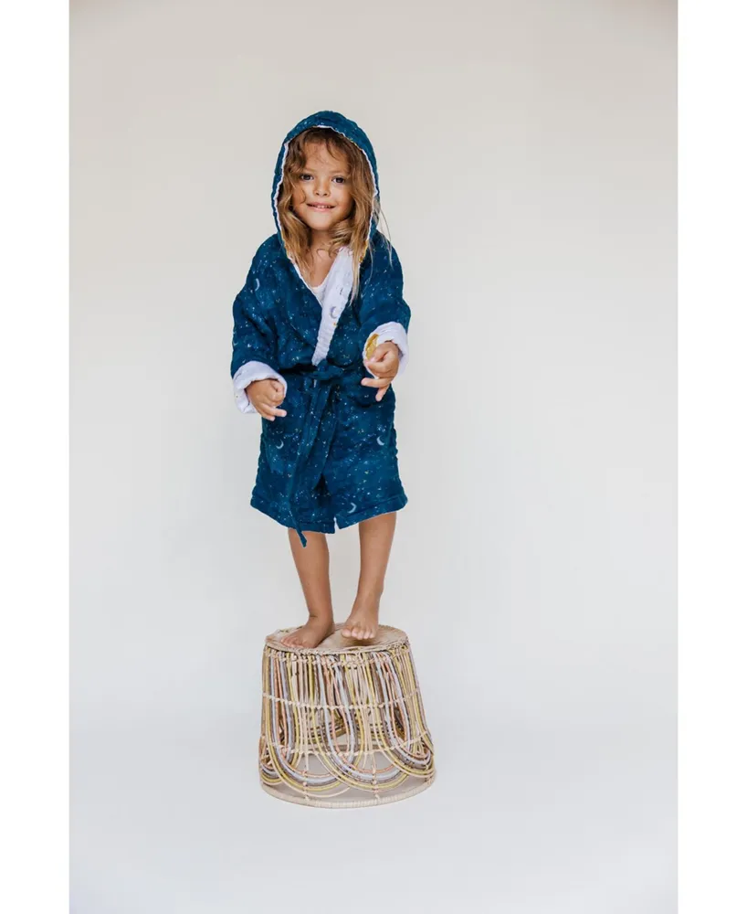 Gots Certified Organic Cotton Muslin Hooded Reversible Bath Robe, Mystical Night (Size 6-12M), Unisex, Infant