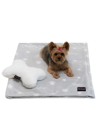 Juicy Couture 2-Piece Set Pet Throw Blanket Bone Pillow, Paws And Stars