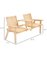 Outsunny Wooden Garden Bench with Umbrella Hole & Middle Table