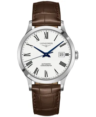 Longines Men's Swiss Automatic Record Chronometer Brown Leather Strap Watch 40mm