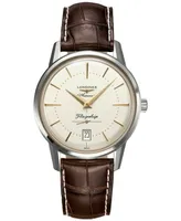 Longines Unisex Swiss Automatic Flagship Heritage Brown Leather Strap Watch 39mm