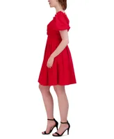 julia jordan Women's Knot-Front Short-Sleeve Pleated Dress