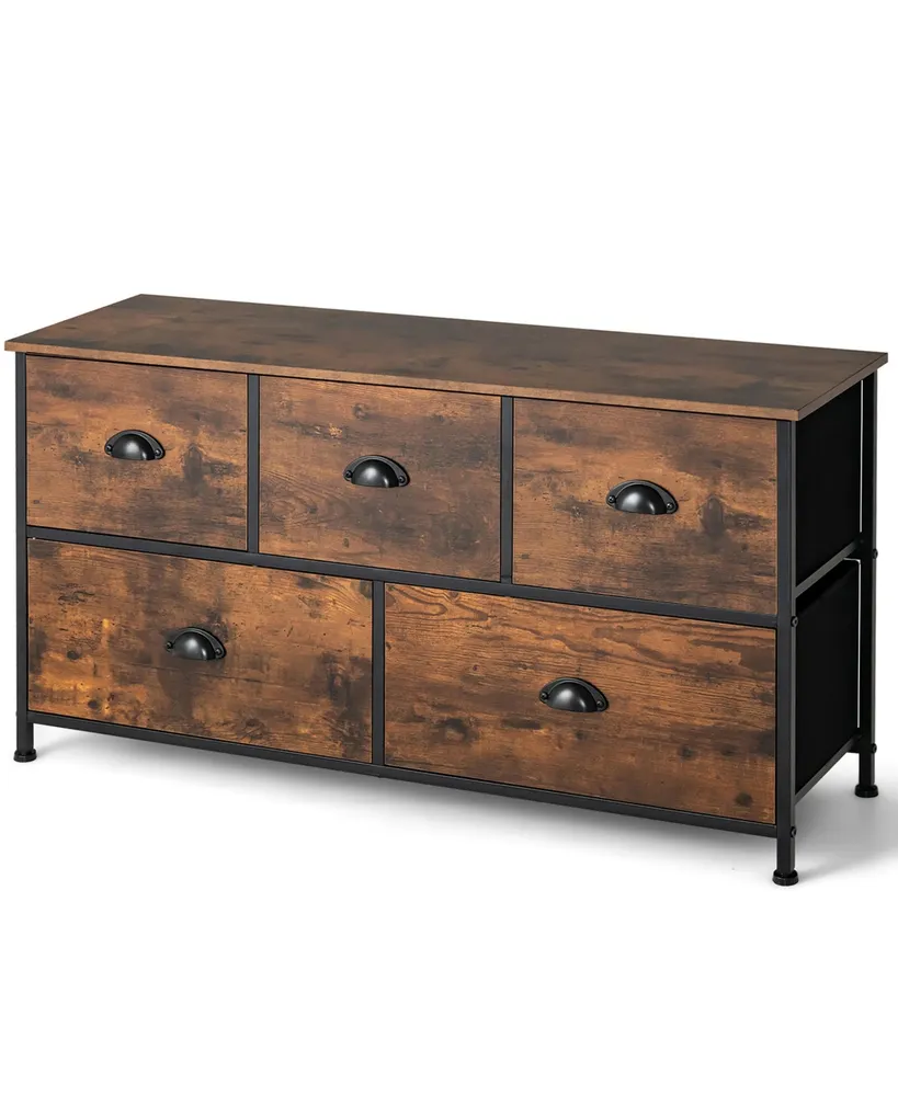 5-Drawer Dresser Fabric Storage Tower w/wooden Top Chest Organizer