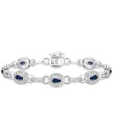 Sterling Silver Bracelet, Sapphire (2-5/8 ct. t.w.) and Diamond (1/4 ct. t.w.) Oval Link Bracelet