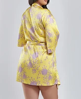 iCollection Plus Fiona Satin Print Robe - Yellow