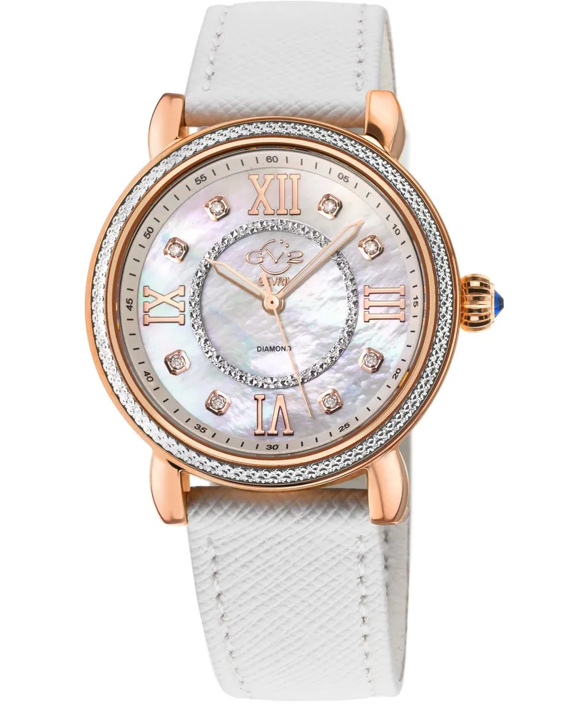 GV2 by Gevril Women's Marsala Swiss Quartz White Faux Leather Watch 37mm