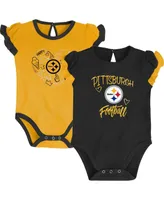 Baby Boys and Girls Black, Gold Pittsburgh Steelers Too Much Love Two-Piece Bodysuit Set