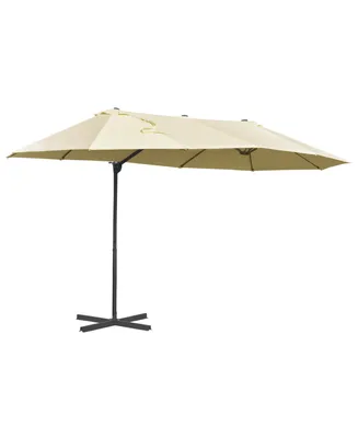 Outsunny 14ft Patio Umbrella Double-Sided Outdoor Market Extra Large Umbrella with Crank, Cross Base for Deck, Lawn, Backyard and Pool
